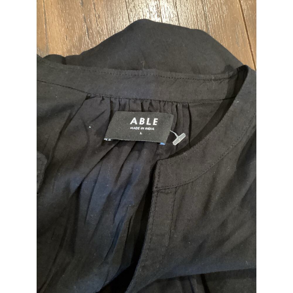 ABLE Jane Maxi Midi Dress Tiered Long Sleeve Black Cotton Fall L NWT - Picture 5 of 9